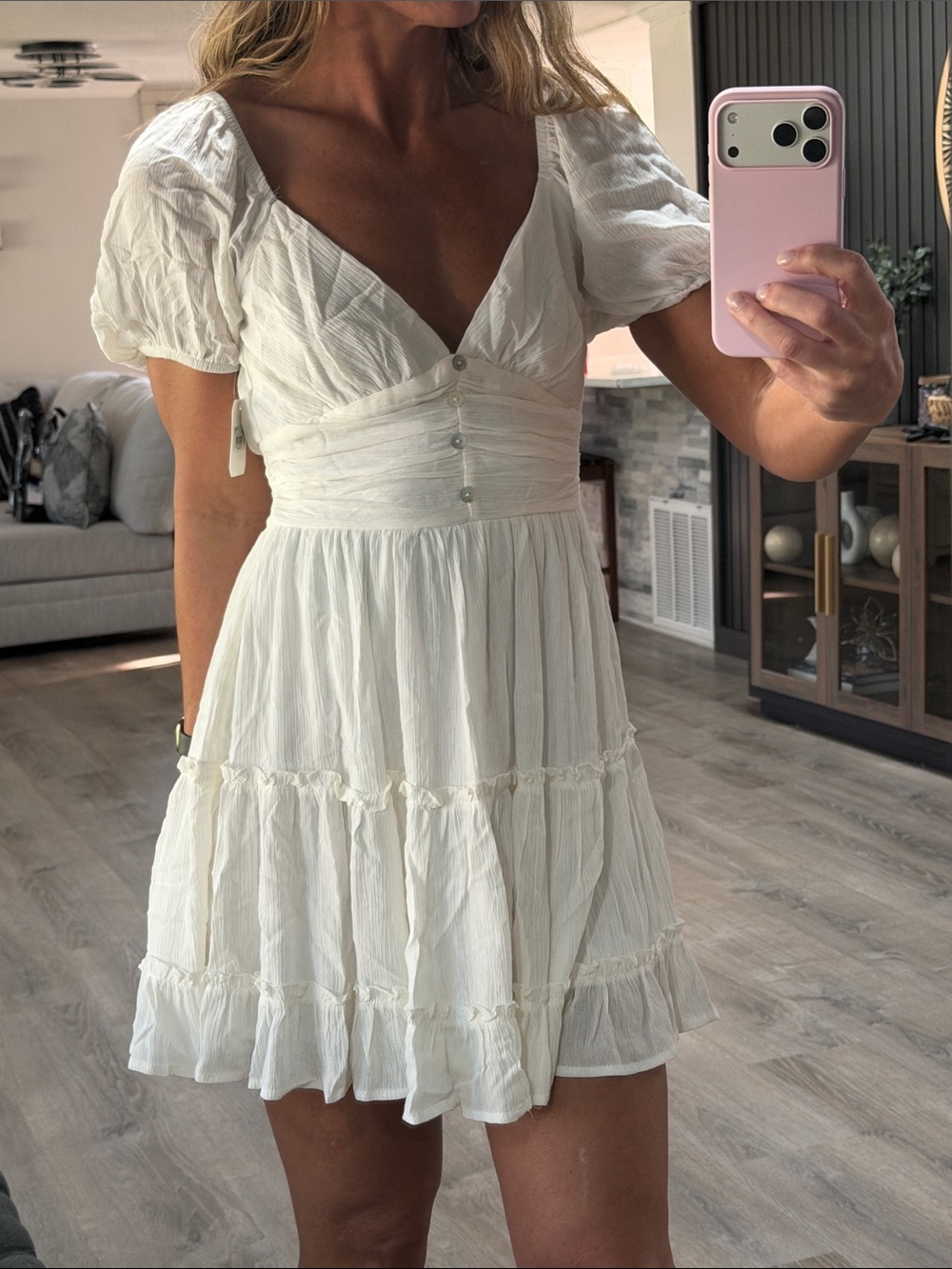 NWT Altar’d State Elegant White Dress with Button Detail Size Small